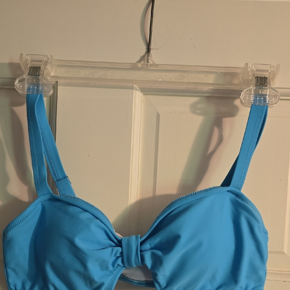 Blue Bikini Top With Vibrant Floral Bottom